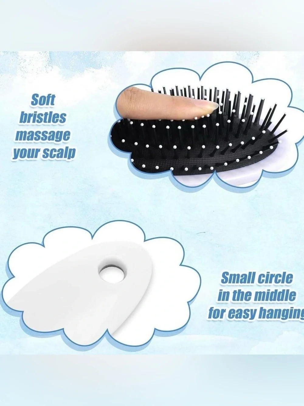 Black Paddle Hair Brush with White Tip Bristles（2pack)